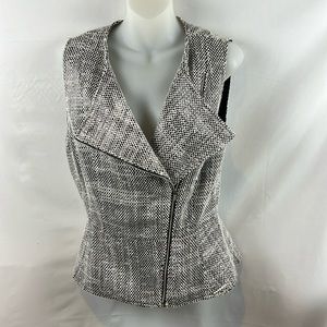 Wes Gordon Tweed Asymmetrical Zip Up Black and White Cotton Silk‎ Vest Size 8